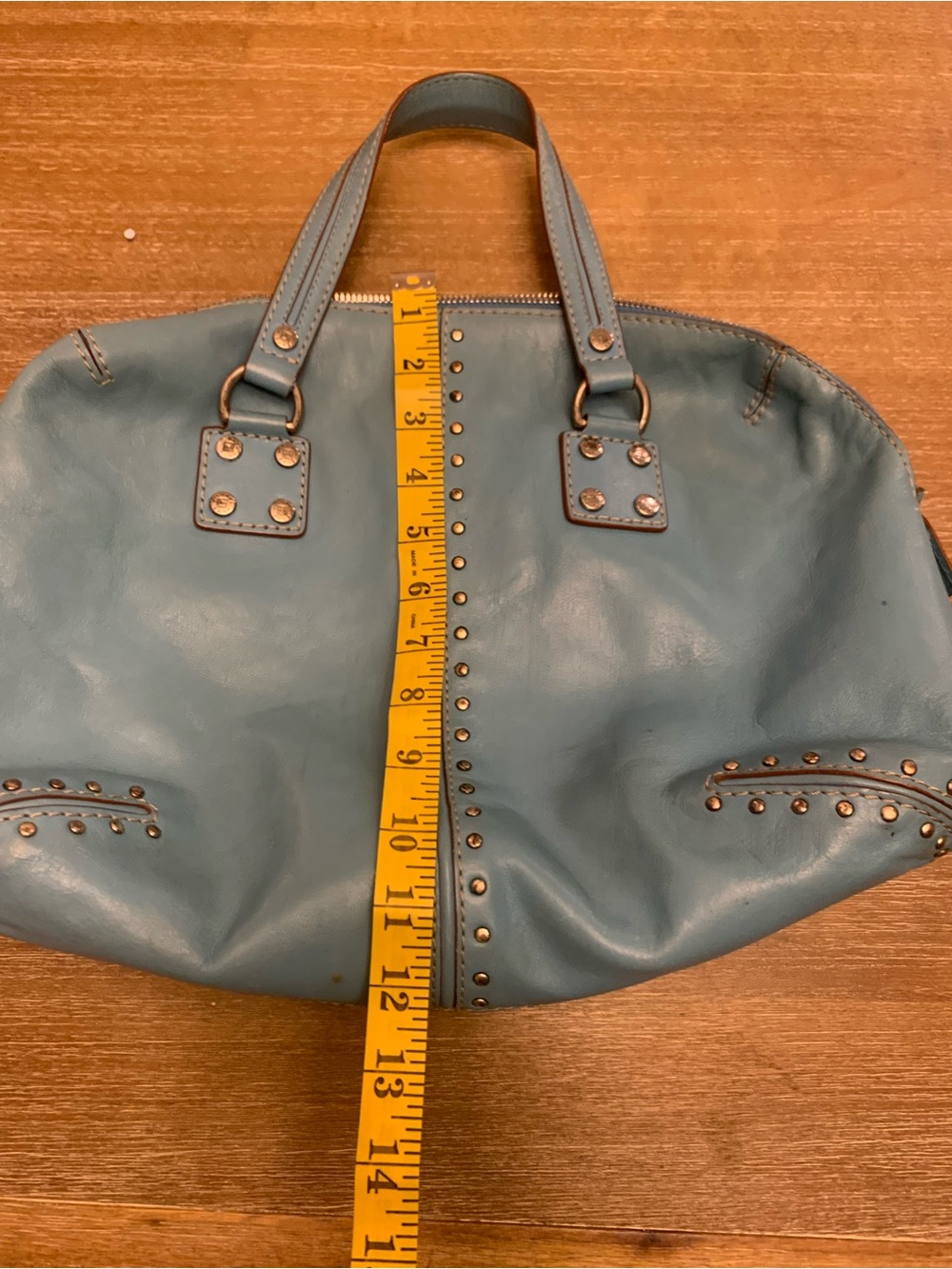Michael Kors Sky Blue Studded Leather Shoulder Bag - Picture 4 of 16